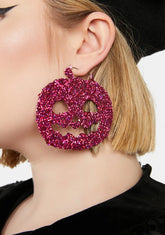 Pink Glitter Pumpkin Hoop Earrings
