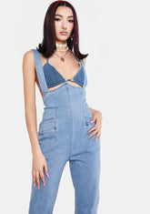 So Suspenseful Denim Jumpsuit