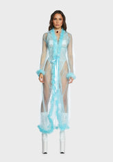 Turquoise Mistress In Marabou Long Robe