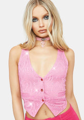 Stilettos On Lace Rhinestone Vest