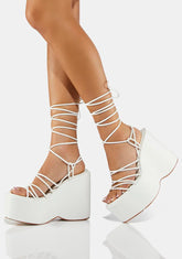 White Nolia Lace Up Platform Wedges