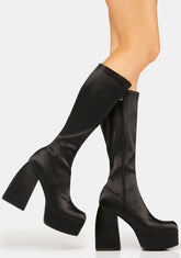 Satin Raised By Retro Knee High Boots