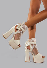 Ivory Stolen Heart Lace Peep Toe Heels