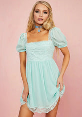 Honeydew Pucker Babydoll Dress