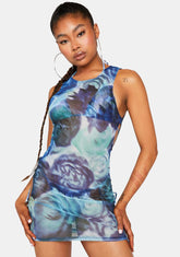 Abstract Floral Blue Ardice Cover Up Dress