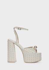 Ecru Mia Satin Pearl Platform Heels