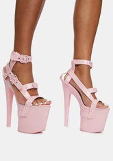 X Pink Patent Bondage Platform Heels