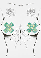 Seafoam Shattered Glass Glitter Cross Pasties