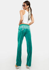 Jade Green Luxe Velour Rhinestone Logo Sweatpants