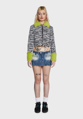 Zebra Print Fur Trim Jacket