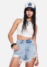 Vintage Wash Distressed Frayed Mom Shorts