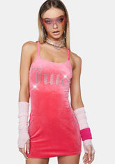 Pink Big Bling Velour Strap Dress