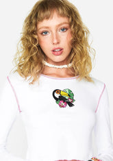Out Sightseeing Embroidered Crop Top