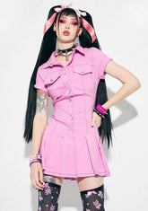 Bubblegum Breath Pleated Utility Dress
