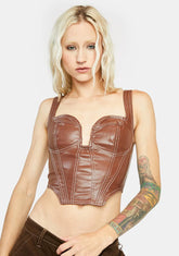 Chocolate Ride Or Die Vegan Leather Bustier