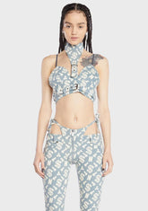 Monogram Denim Neckholder Top