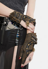 Brown Steampunk Buckle Gloves