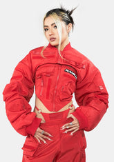 Red Nylon Bomber Choker Jacket