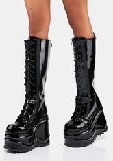 Patent Evil Intentions Wedge Knee High Boots