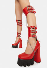 Red Bondage Chain Platform Heels