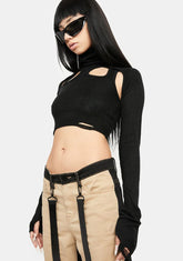 Atmosphere Black Knit Cutout Turtleneck Top