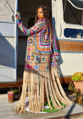 Taupe Be The Change Crochet Duster