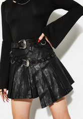 Asymmetrical Pleated Belt Skirt