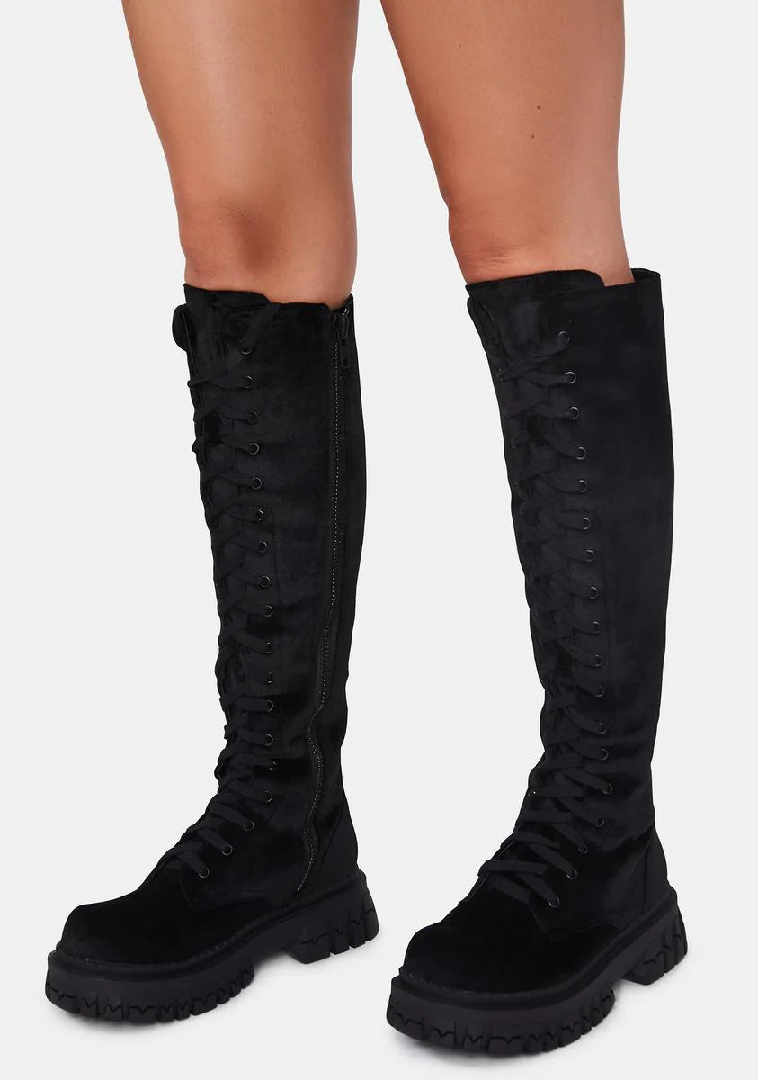 What You Get Velvet Combat Boots