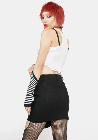 Asymmetric Denim Mini Skirt