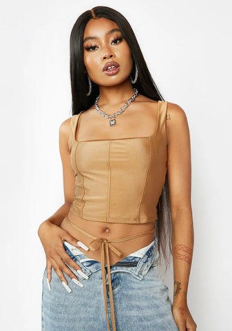 Mocha Saskia Lace Up Corset Top