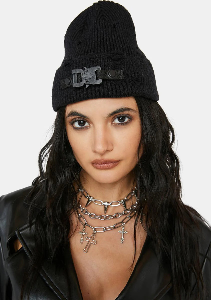 Atmosphere Distressed Buckle Beanie