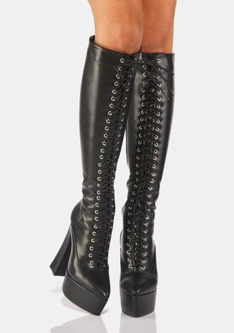 Panic Attack Platform Knee High Boots