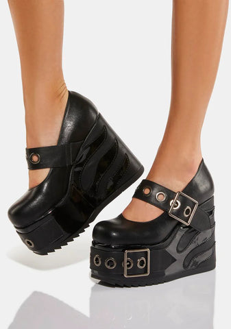 Black Flame New Me Platform Mary Janes