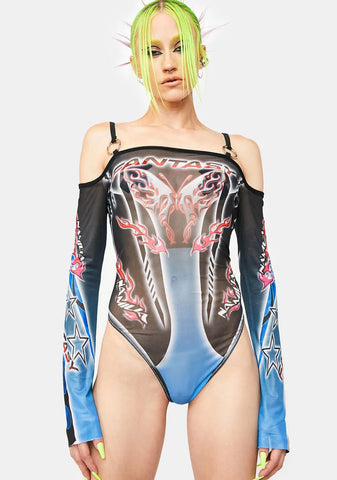 Fantasy Butterfly Off Shoulder Mesh Bodysuit
