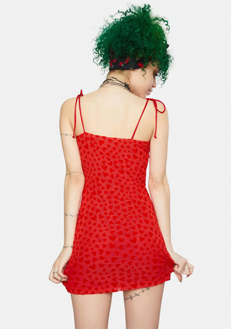 Red Mesh Heart Flock Kalosa Mini Dress