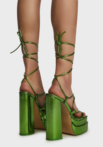 Green Glow Girl Block Heels