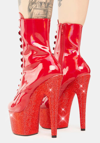 Red Bejeweled-1020-7 Platform Heels