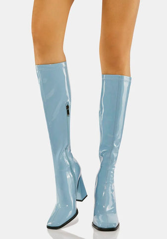 Sky Gloss Knee High Boots