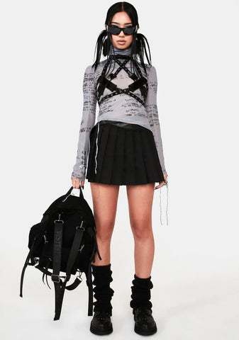 Distortion Writing Print Mesh Harness Top Set