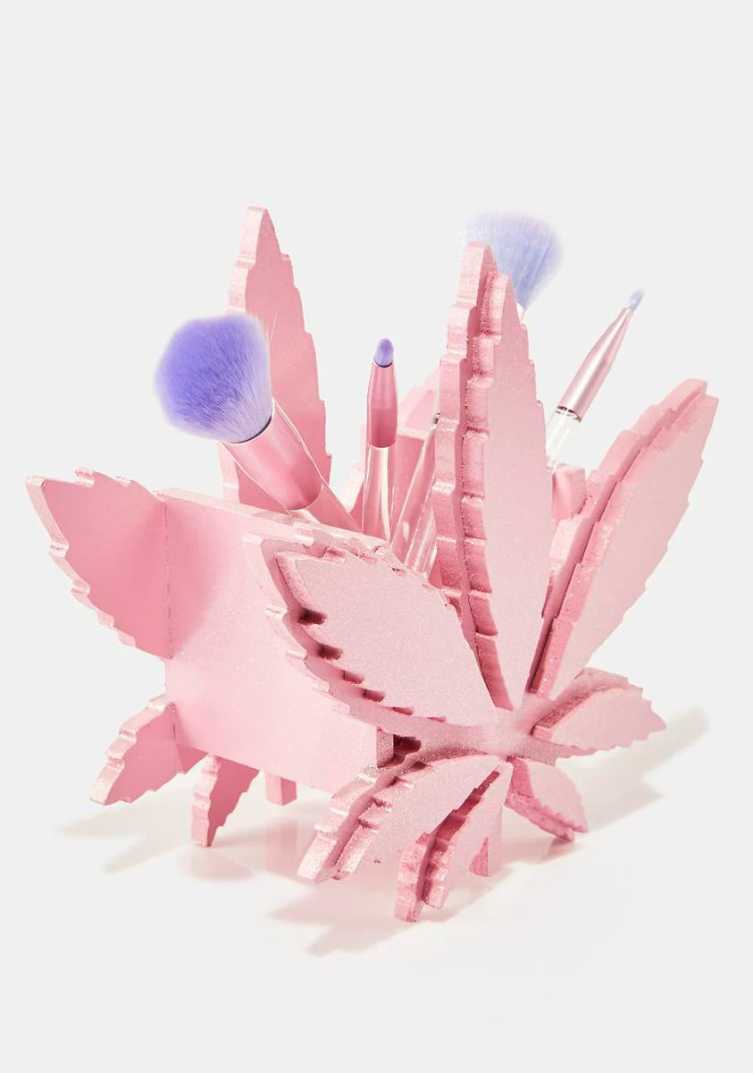 Pink Weed Leaf Brush Organizer