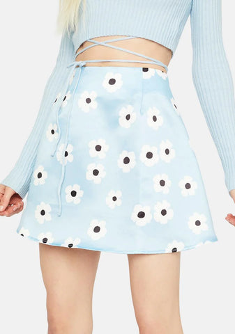 Aqua Spring Bliss Floral Print Mini Skirt
