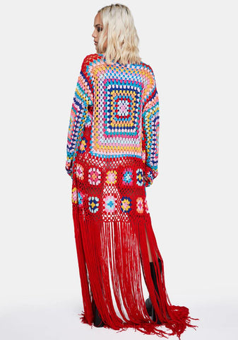 Crimson Be The Change Crochet Duster