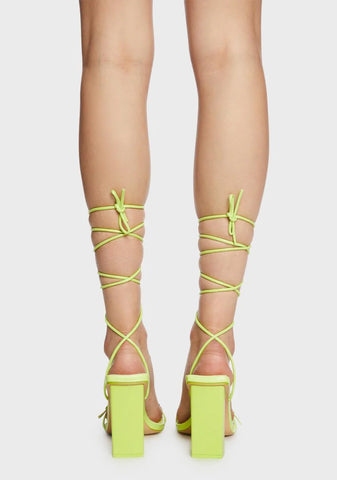 Lime Cleo Square Toe Strappy Heels
