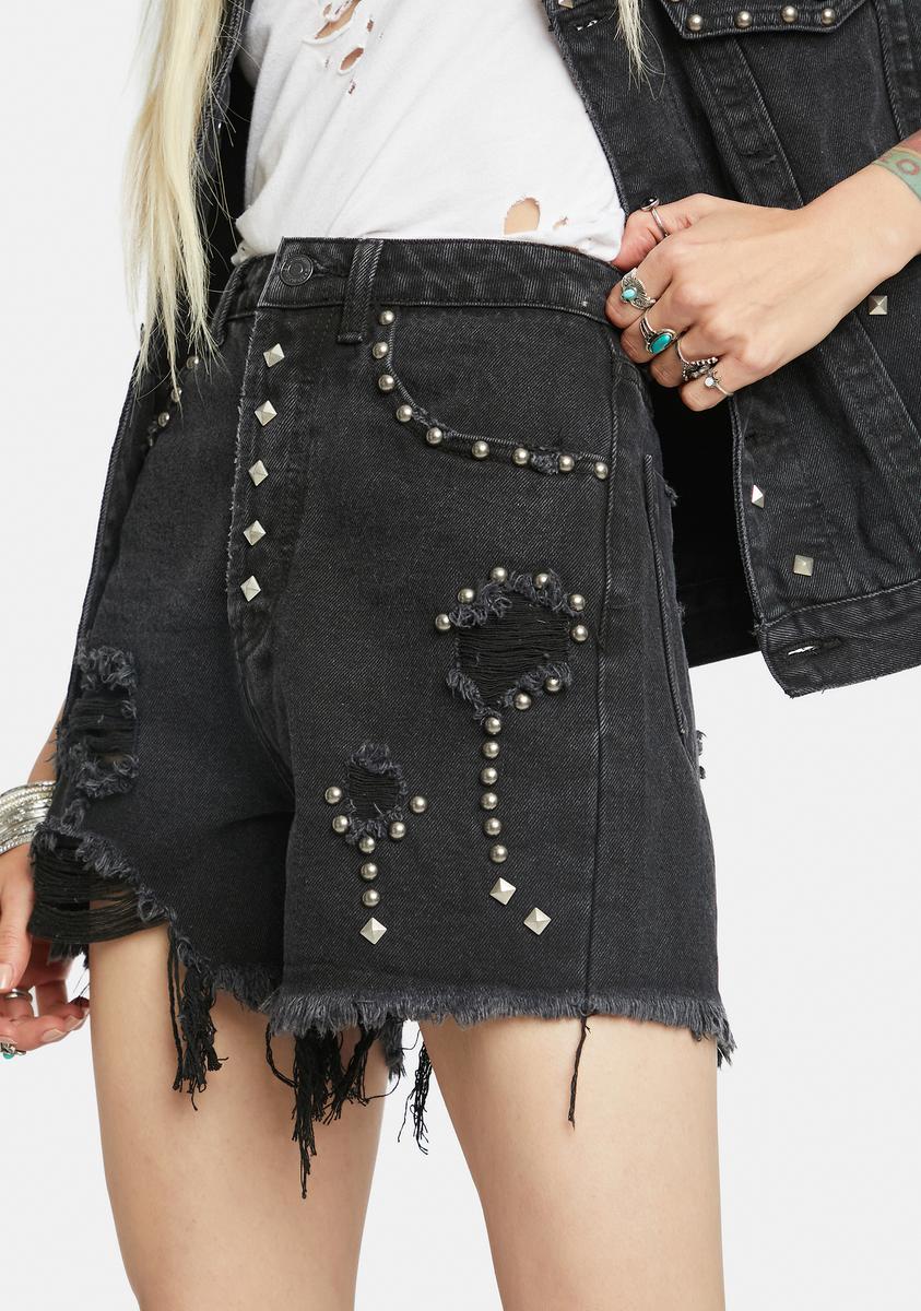 Hands On Distressed Denim Shorts