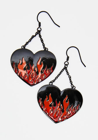 Hell's A Party Flame Heart Earrings