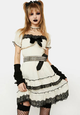 White Mini Dress With Ruffle Detailing