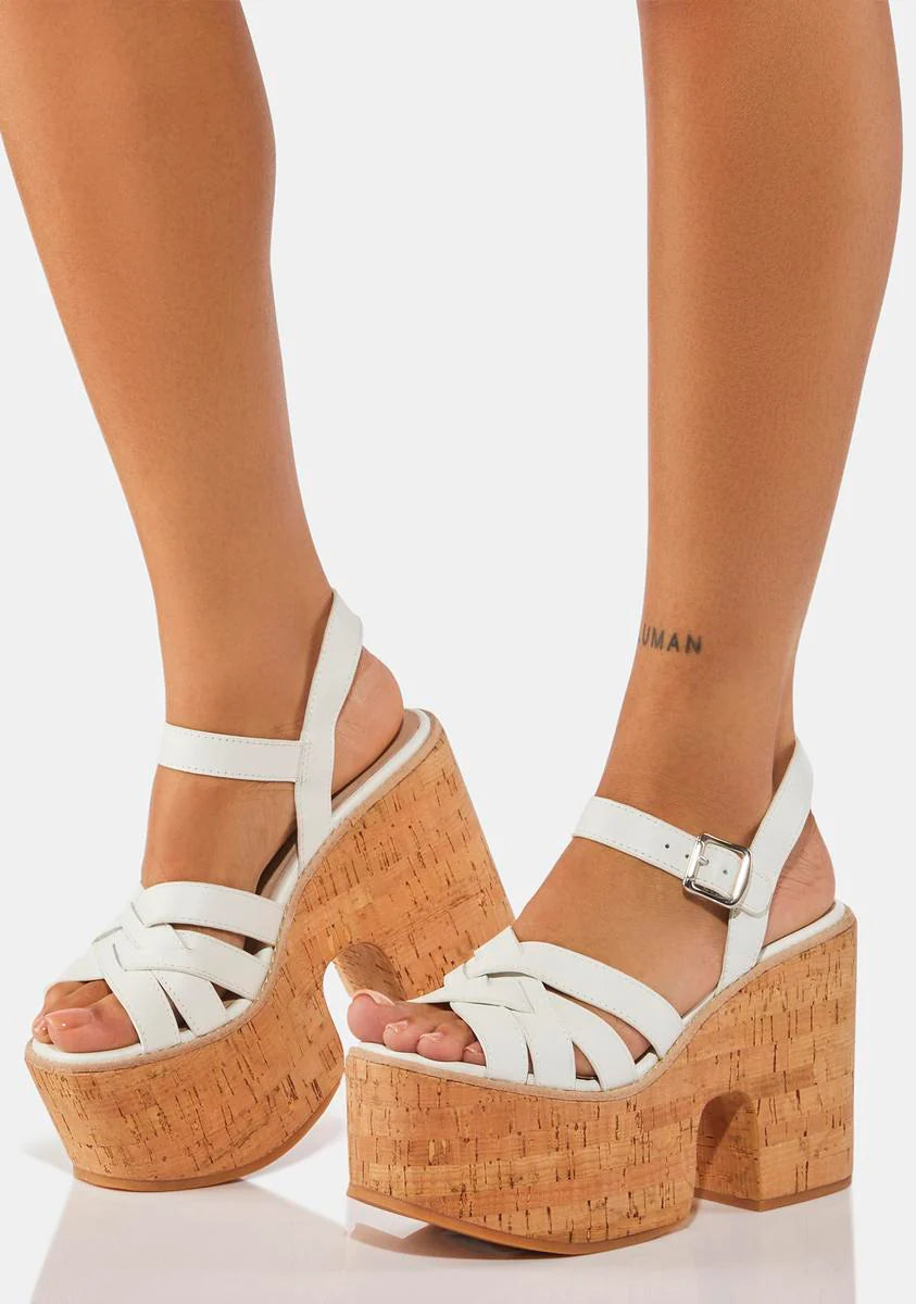 White Paige Cork Platform Sandals
