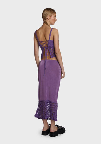 Stitch In Time Crochet Skirt Set - Purple