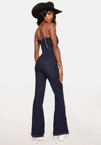 Slick Western Style Denim Jumpsuit