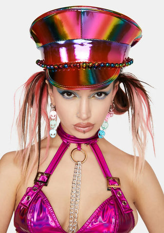 Rainbow Ball Chain Captain Hat